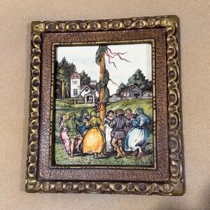 VINTAGE ARTINI 4D GOLD FRAMED “AROUND THE MAYPOLE SCENE” COLLECTIBLE PAINTING